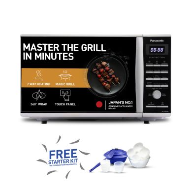 23L Convection Microwave Oven (NN-CT35MBFDG, Black Floral, 360° Heat Wrap, Magic Grill, 121 Auto Cook Menus)