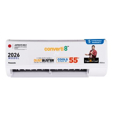 Panasonic 1.5 Ton 3 Star Inverter Split AC (DusterBuster Technology, Auto Cool, Higher Airflow, 55°C Operation, Copper Condenser, 8in1 Convertible, 2-Way Swing, Powerful Mode, PM0.1 Filter, CS/CU-SU18BKY3T, 2026 Model, White)